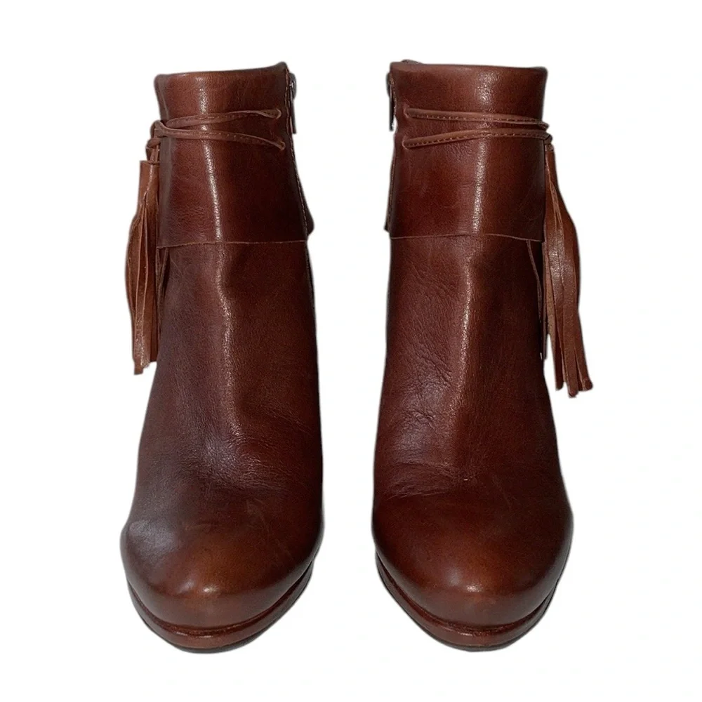 Estefania Marco brown leather heel booties. Tassles. Made in Spain. Size EUR 40.